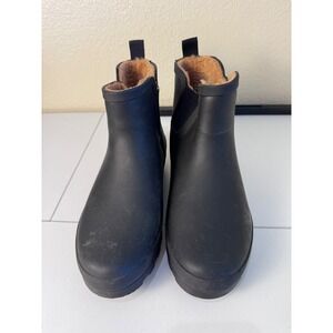 Chooka Plush Chelsea Black Women Size 8 Rain Boots Faux Fur Lined Waterproof